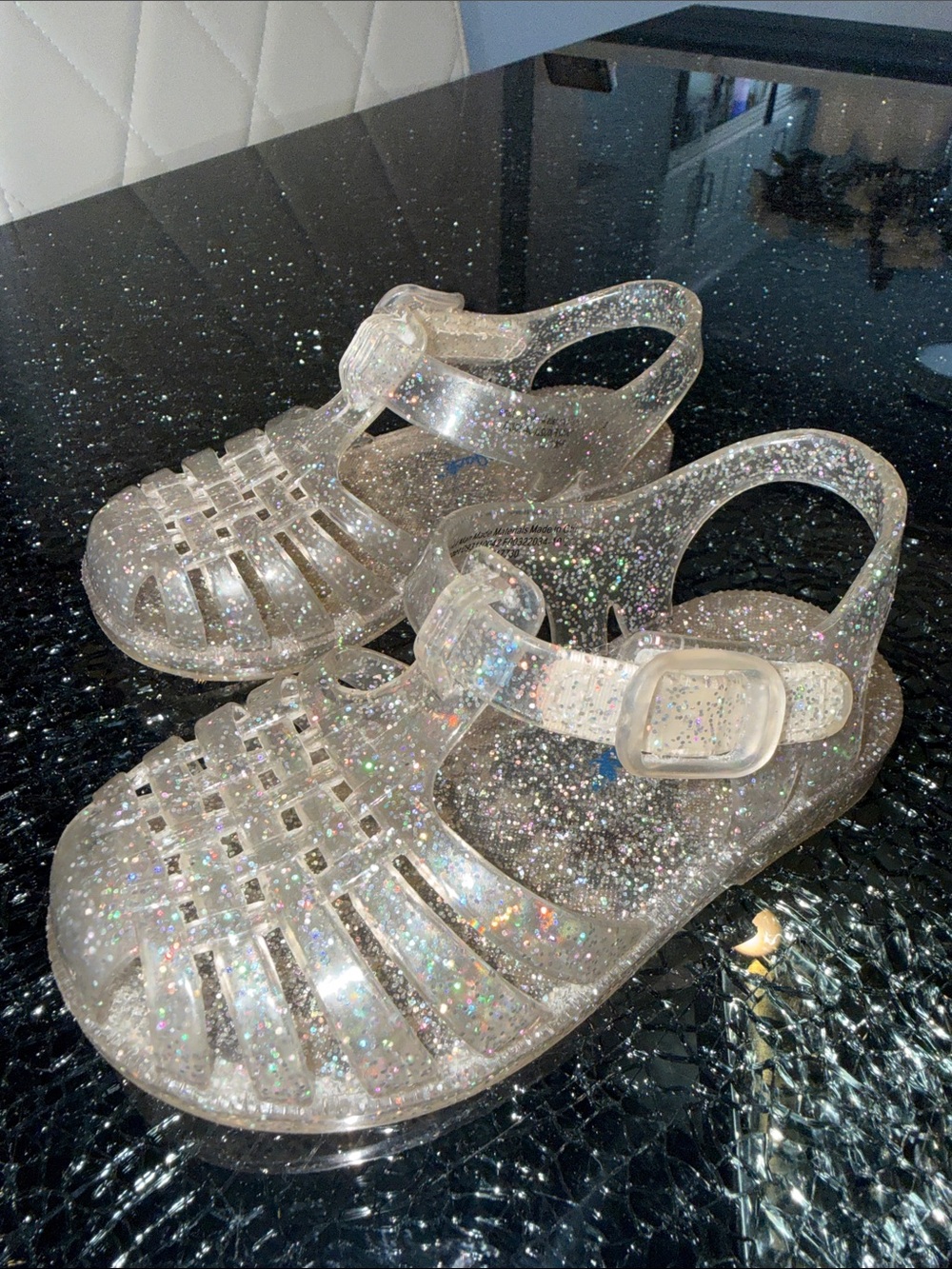 Kids Clear Glitter Jelly Sandals - Sparkle Finish sz 6